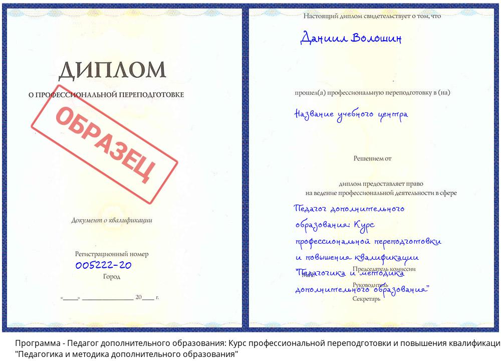 Педагог дополнительного образования: Курс профессиональной переподготовки и повышения квалификации "Педагогика и методика дополнительного образования" Кулебаки