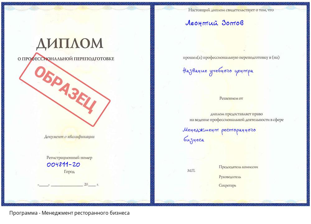 Менеджмент ресторанного бизнеса Кулебаки