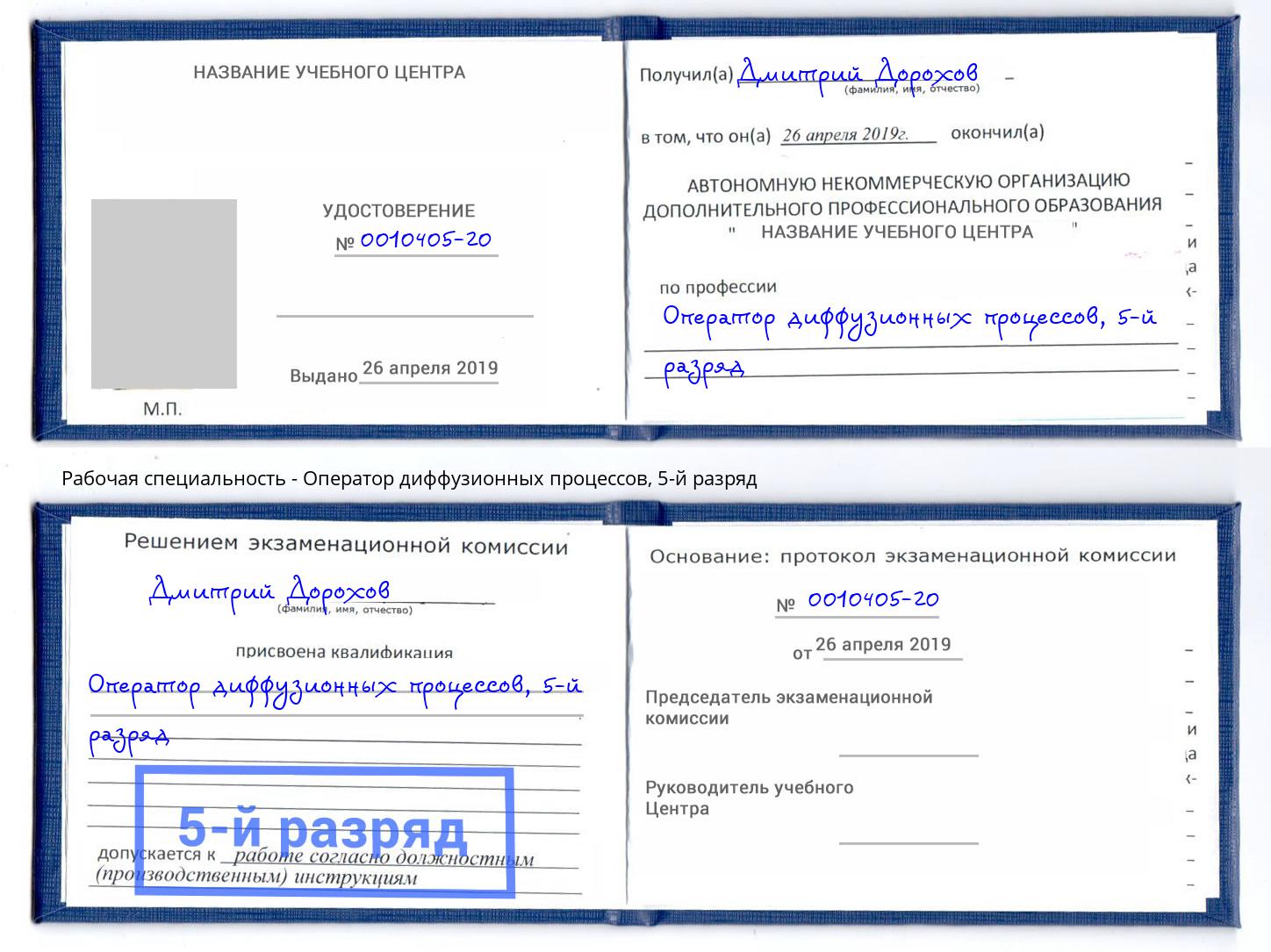корочка 5-й разряд Оператор диффузионных процессов Кулебаки