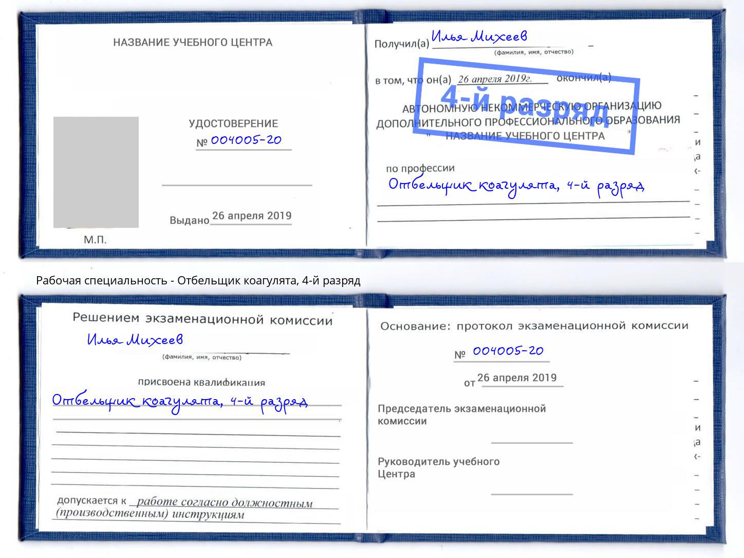 корочка 4-й разряд Отбельщик коагулята Кулебаки