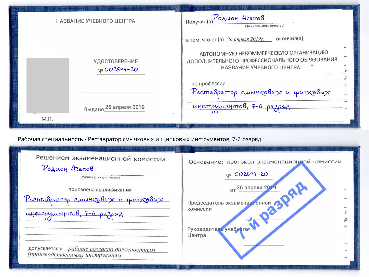 корочка 7-й разряд Реставратор смычковых и щипковых инструментов Кулебаки