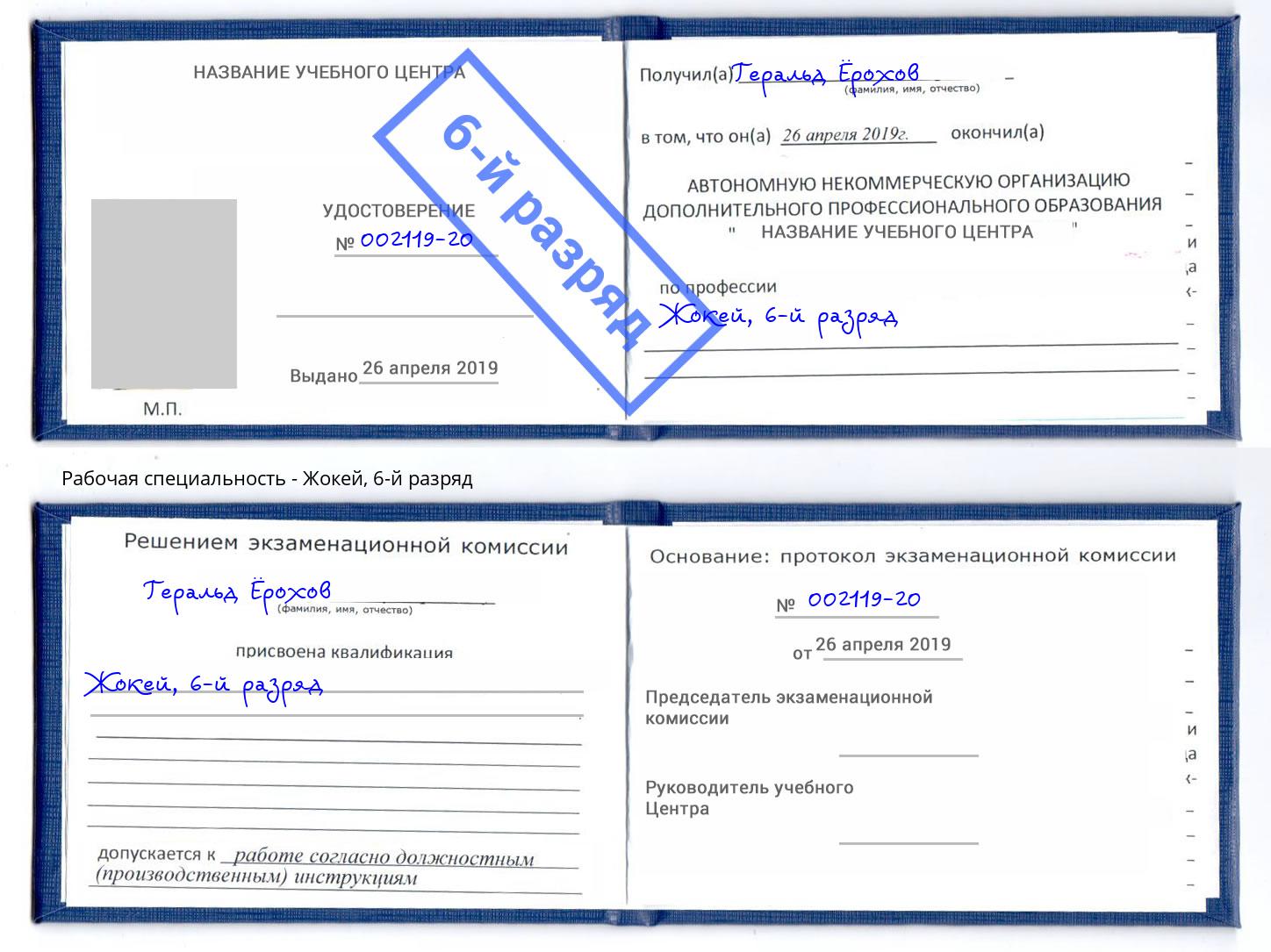 корочка 6-й разряд Жокей Кулебаки